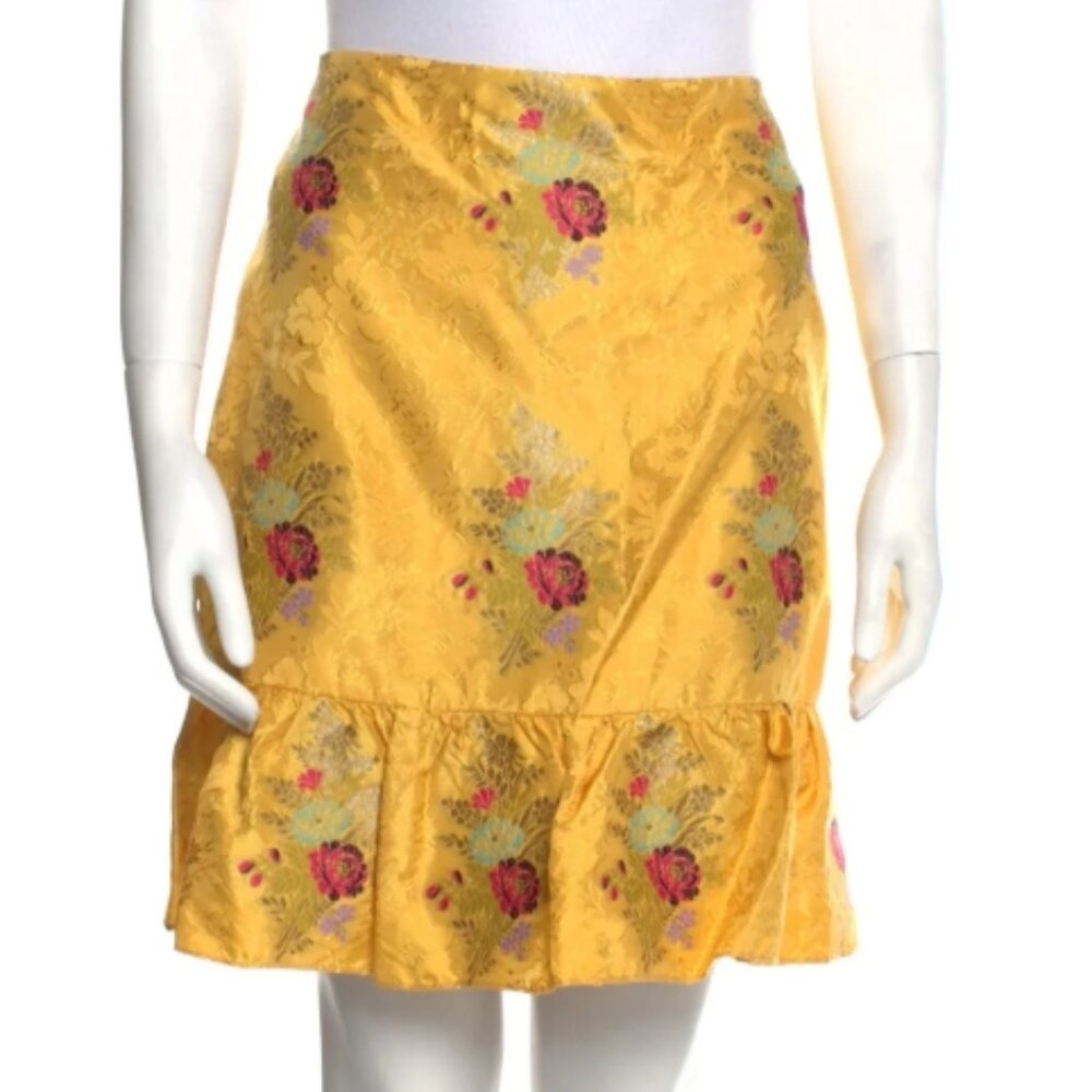 Gucci Brocade Skirt 2016 Collection Metallic Yellow Floral Mini L (Orig. $3500)